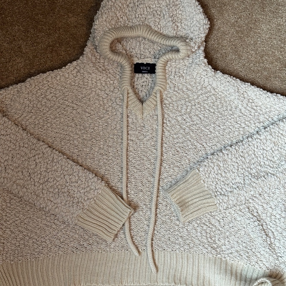 Vici Textured Cream Cowl Neck Sweater